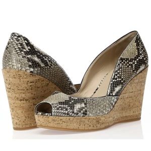Via Spaga Snakeskin Cork Wedge Peep toe